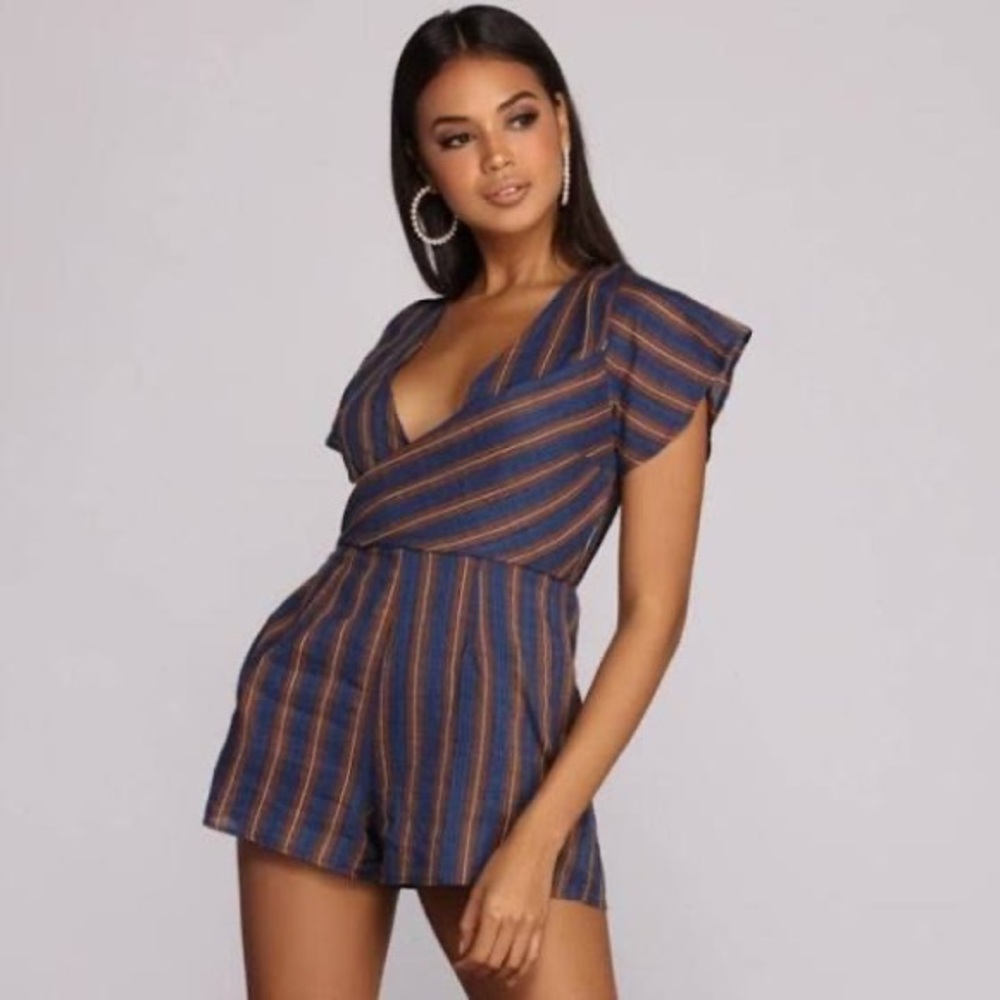 Akaiv Navy & Burnt Orange Wrap Front Romper